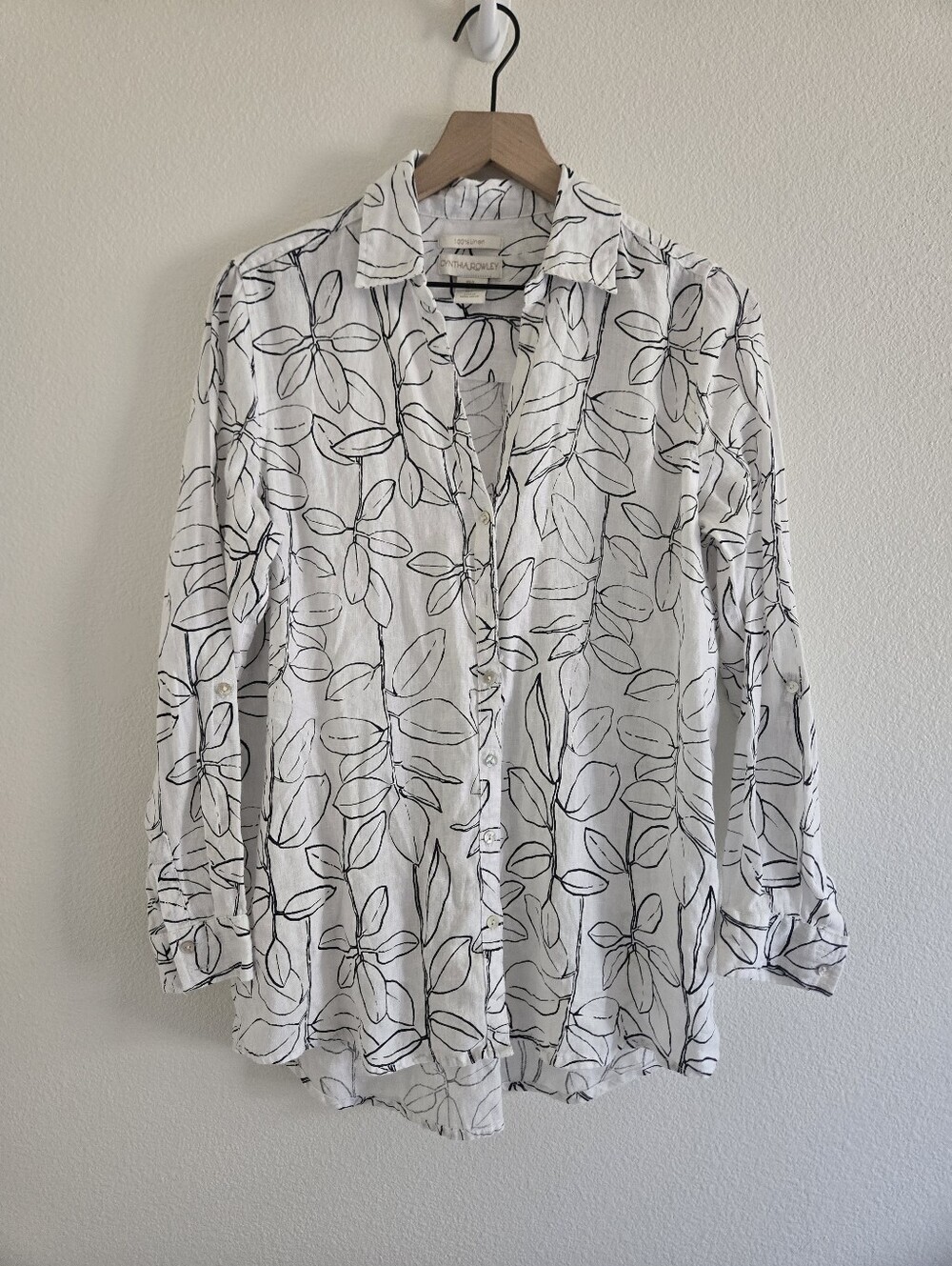 Cynthia Rowley Linen Oversized Button Top Lagenlook Coastal Euro Summer Nautical
